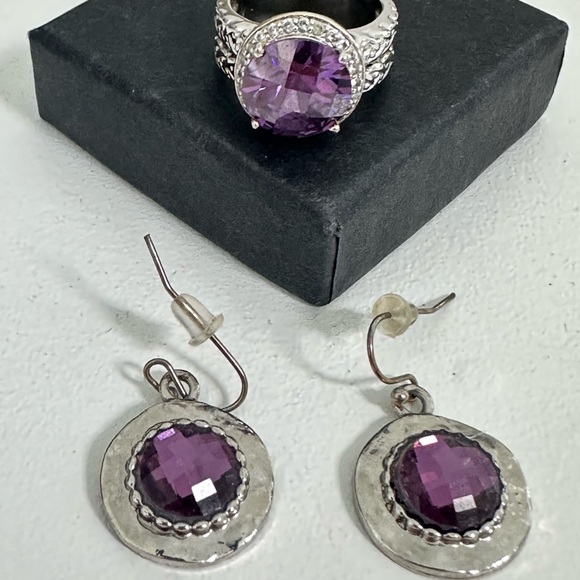 Purple Cocktail Ring & Earring Set - Picture 2 of 5